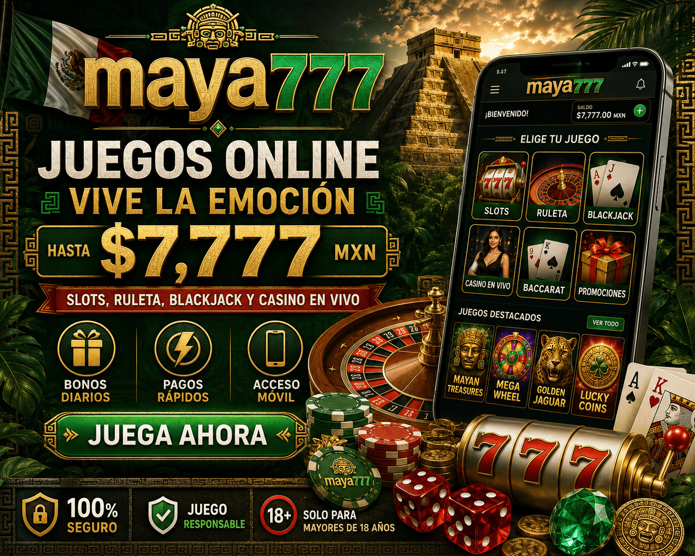 Resumen de juegos de maya777 con mesas en vivo, cartas, fichas y navegacion por categorias